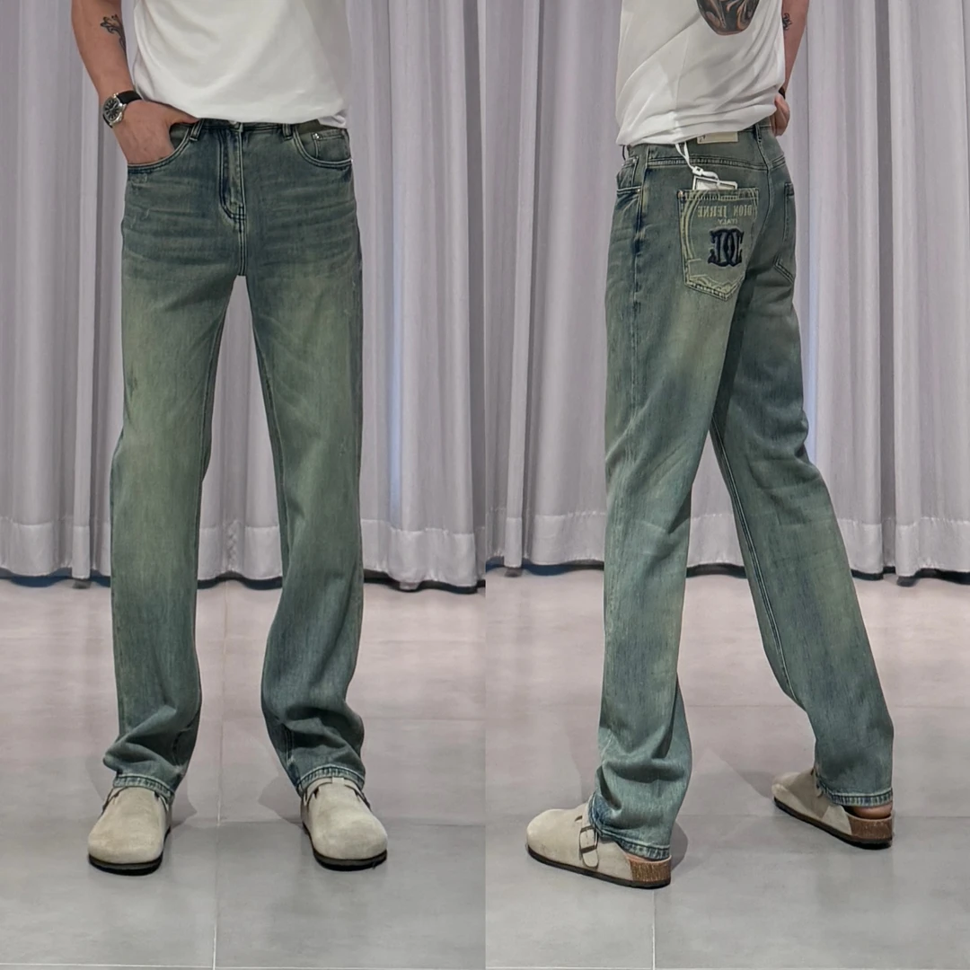 BLANDOO “福利款” 男士轻奢复古水洗蓝直筒牛仔裤25S660