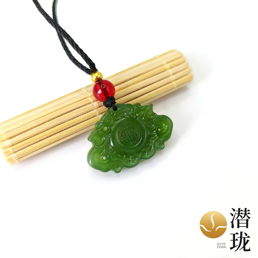 【潜珑】XC-3833和田玉碧玉手工雕刻福牌吊坠手牌17*26mm