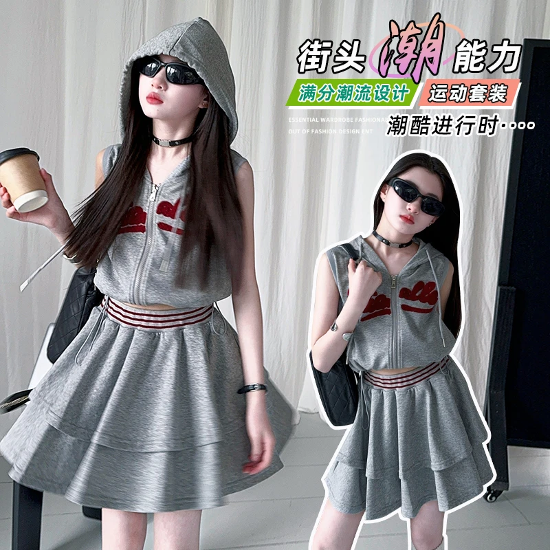 女童洋气短裙套装夏季学院风新款2025女孩春夏装中大童网红大童装