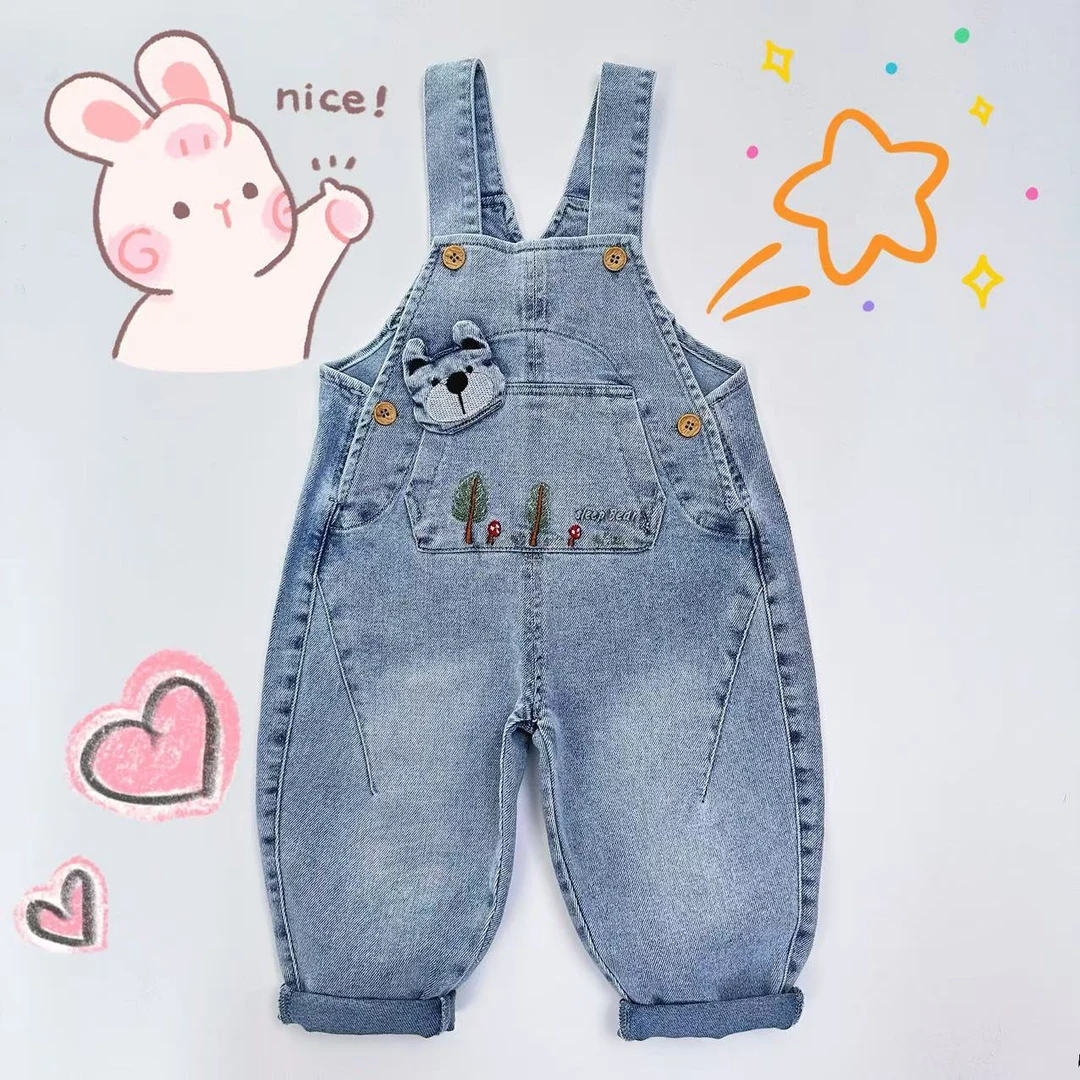 春季新款儿童牛仔单层背带裤两用档牛仔裤宝宝洋气裤子春秋童装