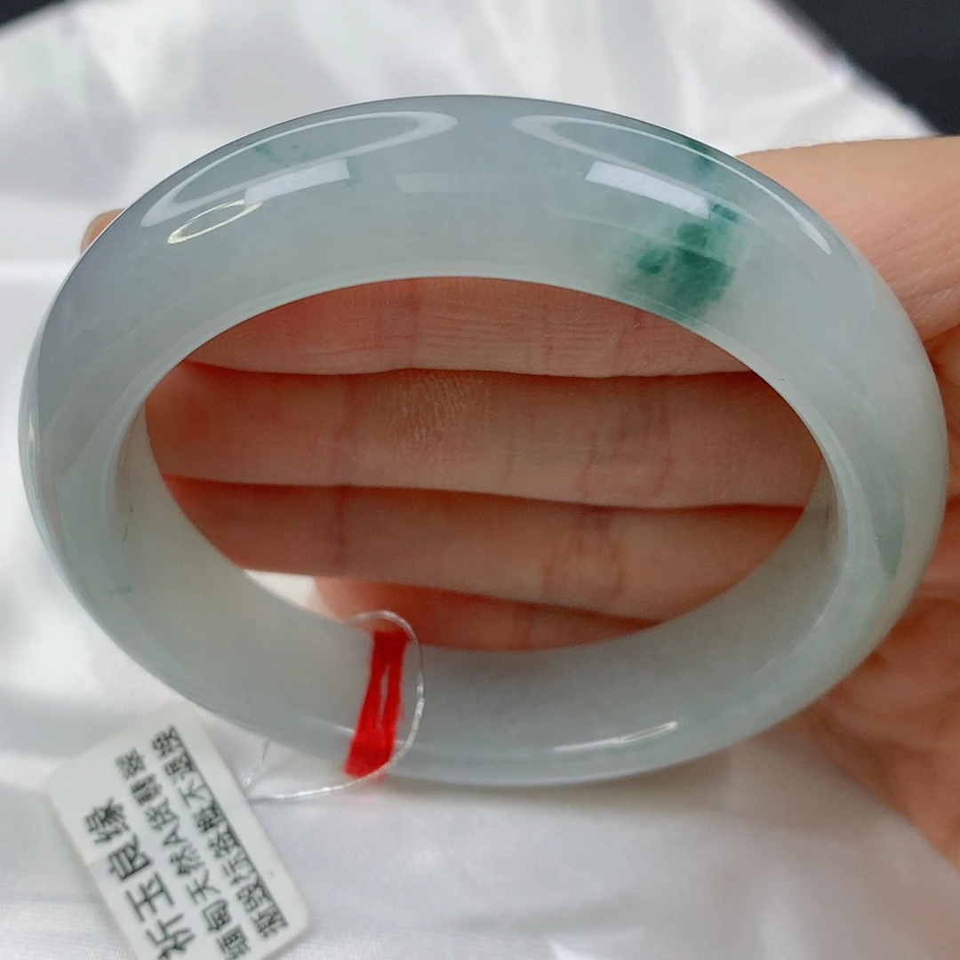 未镶嵌手镯翡翠54.8正圈，冰透淡底色飘花，强推，017