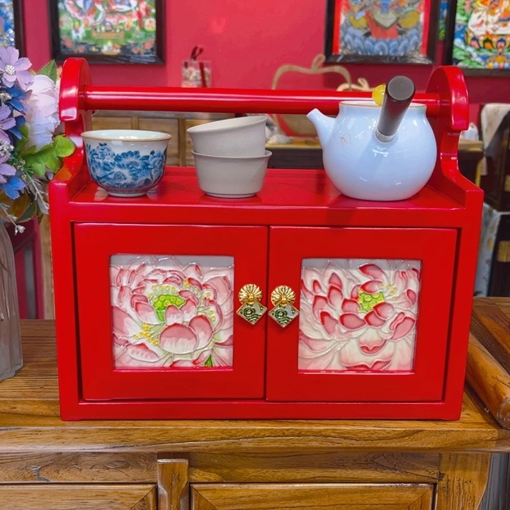 木瓷板画艺术作品提梁首饰柜