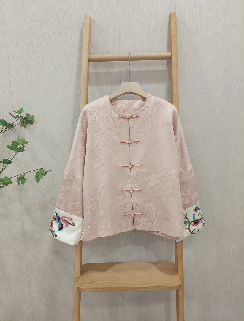 【Hua】486009春季新款女士复古新中式国风重工提花长袖对襟外套