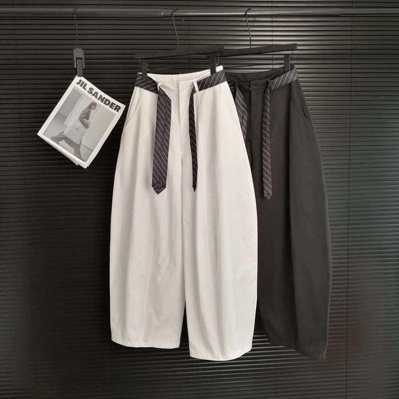 设计感领带弯刀阔腿裤女夏季新款高腰显瘦宽松拖地工装裤96585