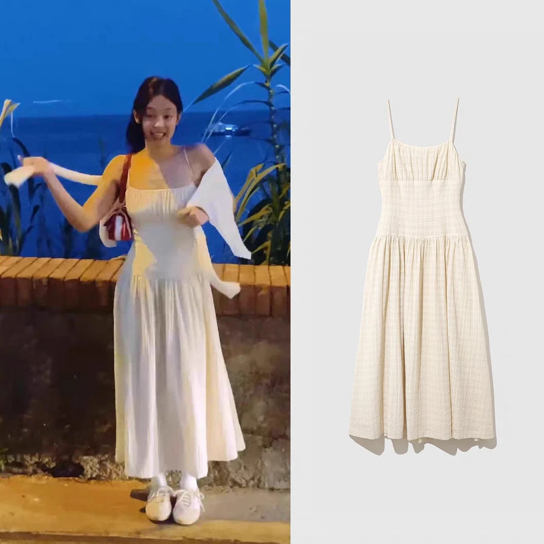 韩国小众Jennie金智妮同款度假风吊带长款连衣裙裙子吊带裙