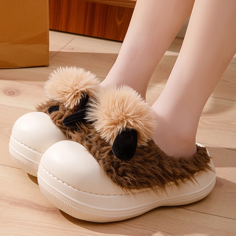 可爱卡通棉拖鞋女居家用厚底毛绒拖鞋冬季加厚保暖防滑软底月子鞋