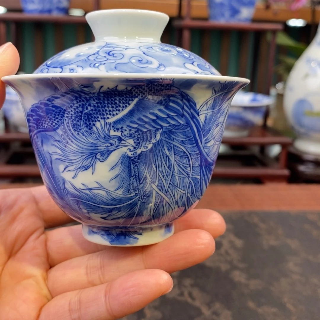 手工陶瓷精工凤盖碗