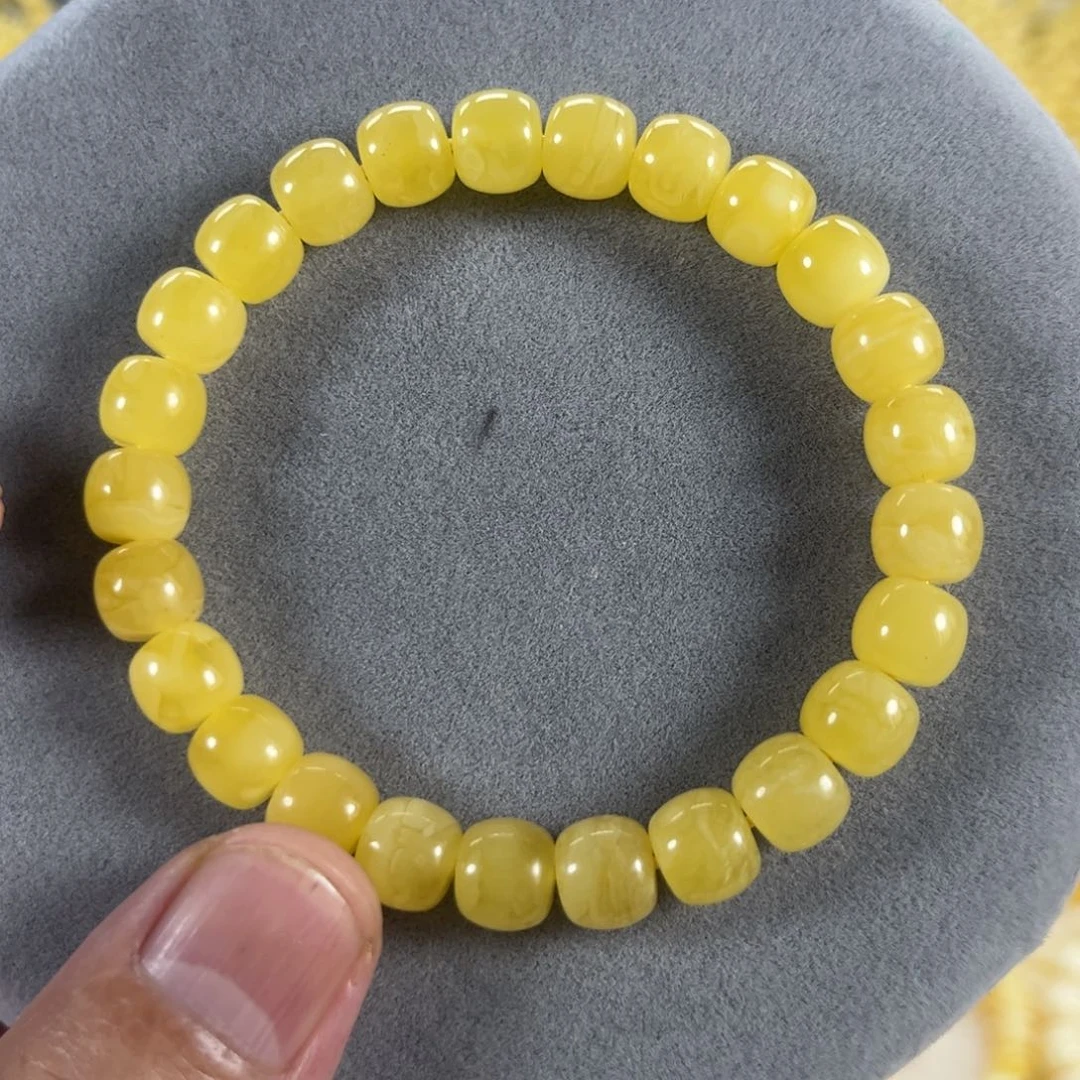 蜜蜡手串未镶嵌纯天然俄料鸡油黄