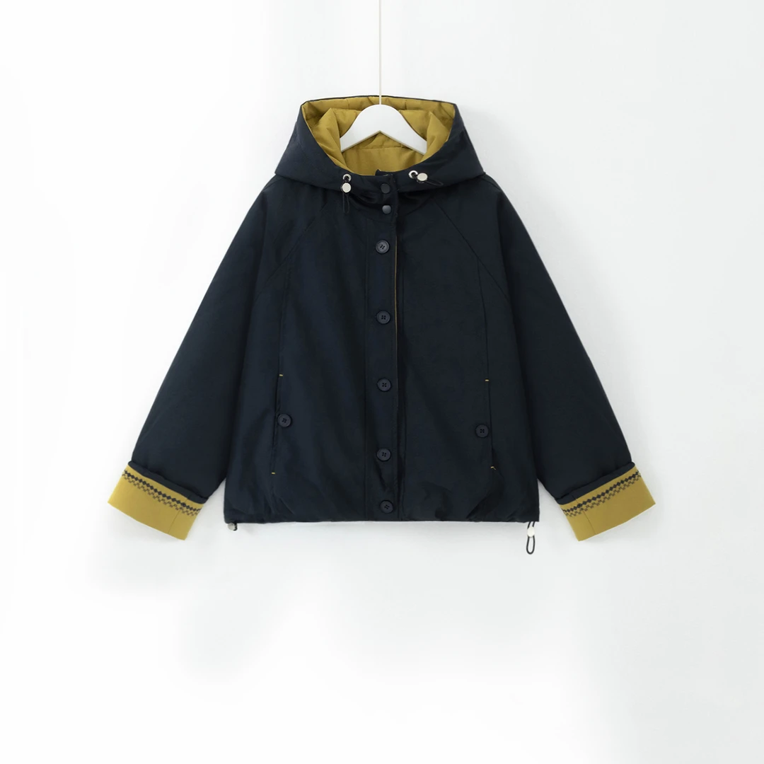 几里与麻 休闲百搭连帽撞色棉服外套 衣长62胸围133 2110506