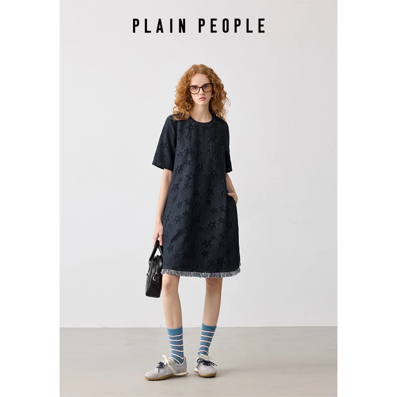 PLAIN PEOPLE【丹宁牛仔】复古牛仔提花连衣裙2025夏季款UN0106D11