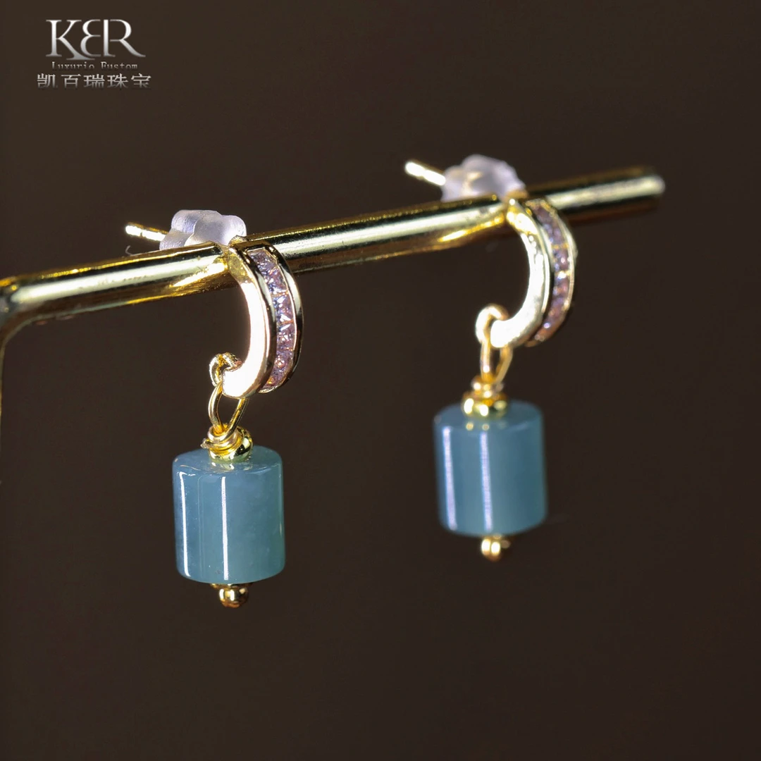 新款天然A货翡翠桶珠耳饰耳扣女款 时尚高端大气KBR1215001