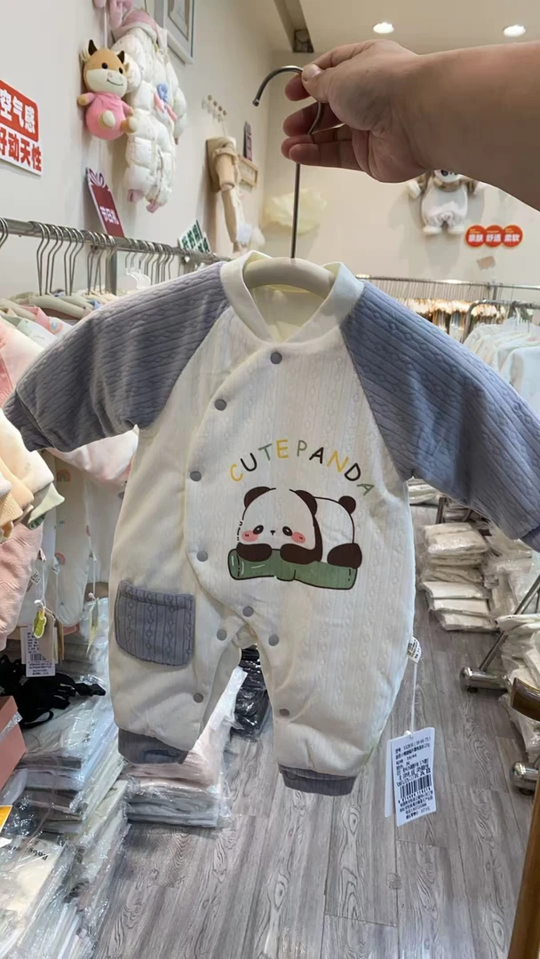新生儿偏开薄棉连体衣保暖冬季宝宝120克59-73秋冬贴身连体衣婴儿