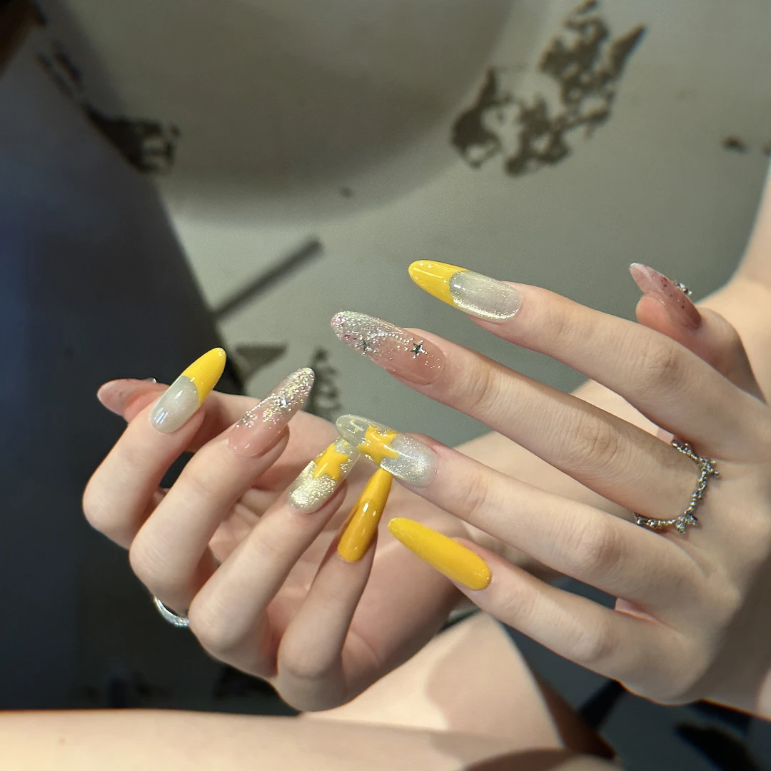 【杨枝甘露】拾星爆闪法式渐变猫眼手绘星星氛围感显白穿戴甲