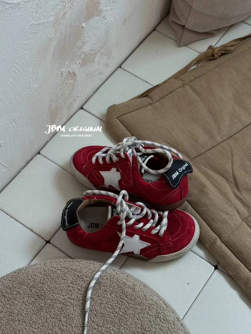JBM品牌正品儿童2025新款女童红色星星板鞋百搭休闲开学装备鞋