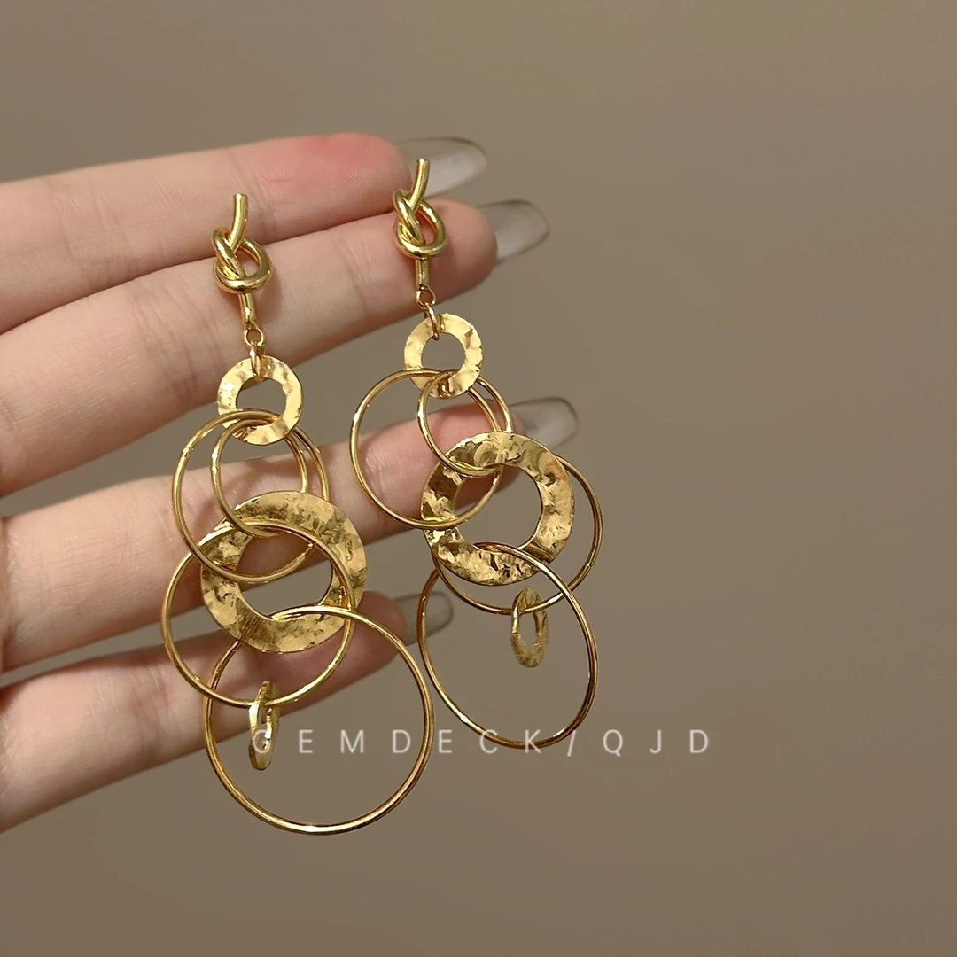 法式复古冷淡风金色多层圆圈耳环轻奢小众夸张漂亮显脸小百搭耳钉