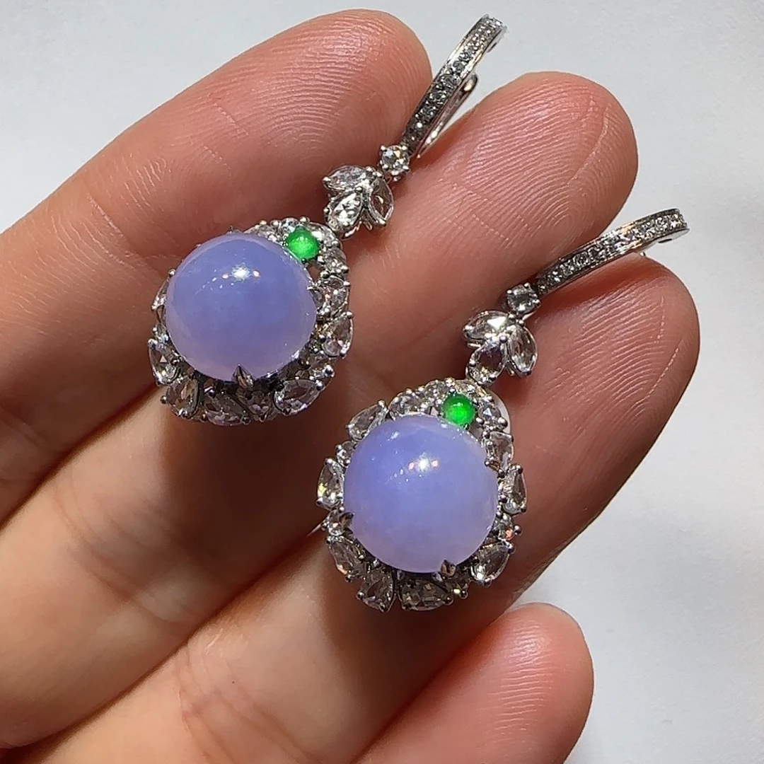 翡翠18K金镶嵌耳饰紫蛋耳坠