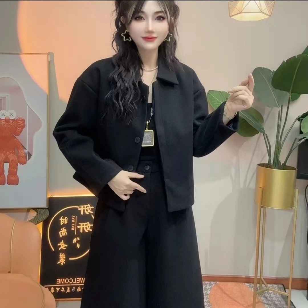 秋季女适中宽松型长袖翻领短外套网红洋气双面百搭