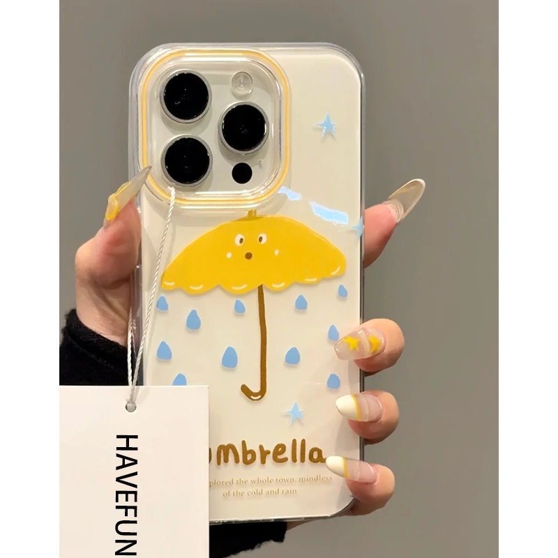 黄色雨伞表情包适用苹果iPhone16手机壳13大孔15华为vivo小米oppo