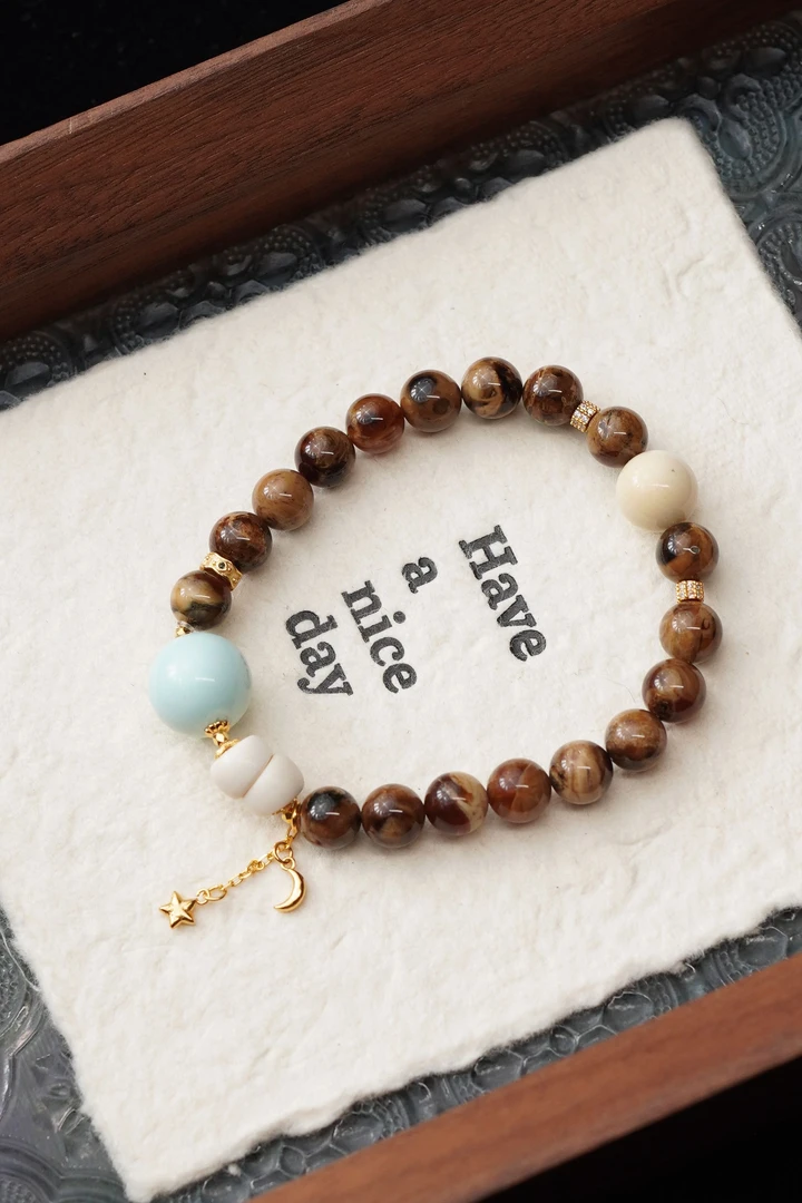 根号三 天然猛犸牙10mm圆珠顶珠13mm圆珠单圈手串