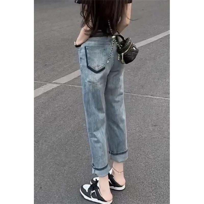 梨型身材窄版阔腿牛仔裤子女2025新款春季大码直筒显瘦老爹哈伦裤