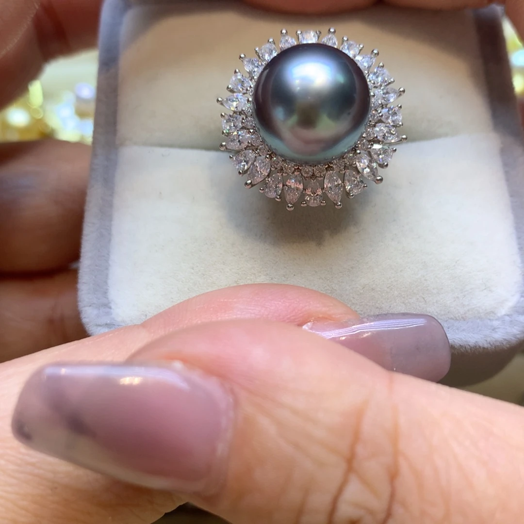 银S925镶嵌戒指海水珍珠