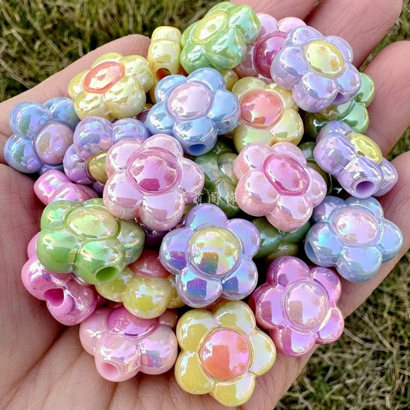 亚克力镀AB彩梅花双色手工串珠材料散珠手机链钥匙扣DIY饰品配件