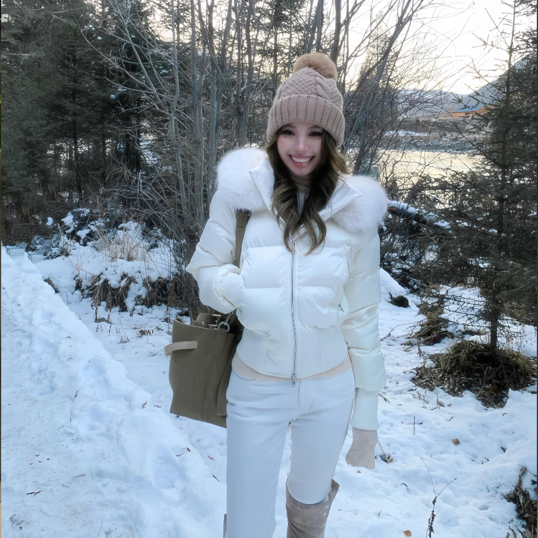 日系古早冬季显瘦连帽毛领面包服棉服女休闲通勤韩版保暖收腰外套