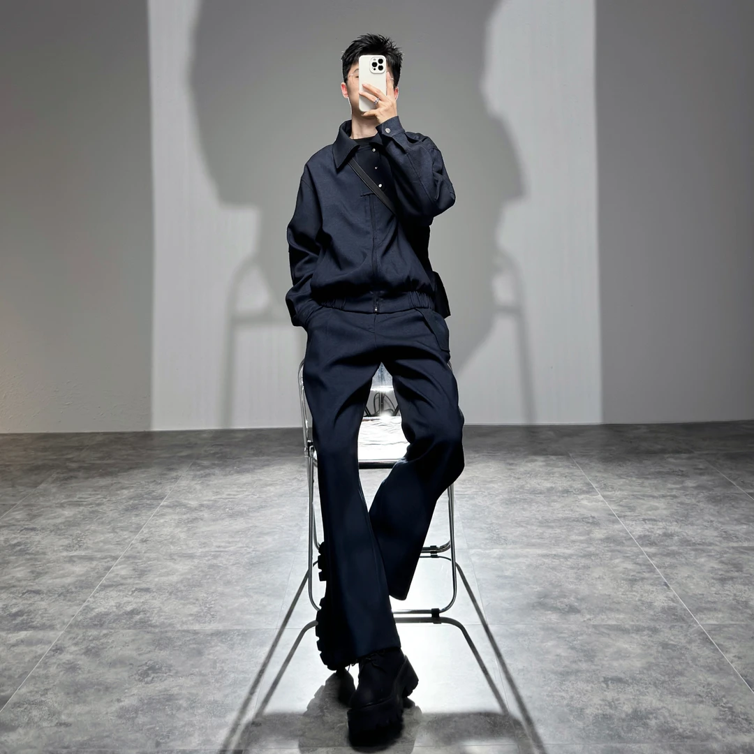 莱德的搭配 春季牛仔夹克套装男士时尚休闲裤两件套宽松极简潮流