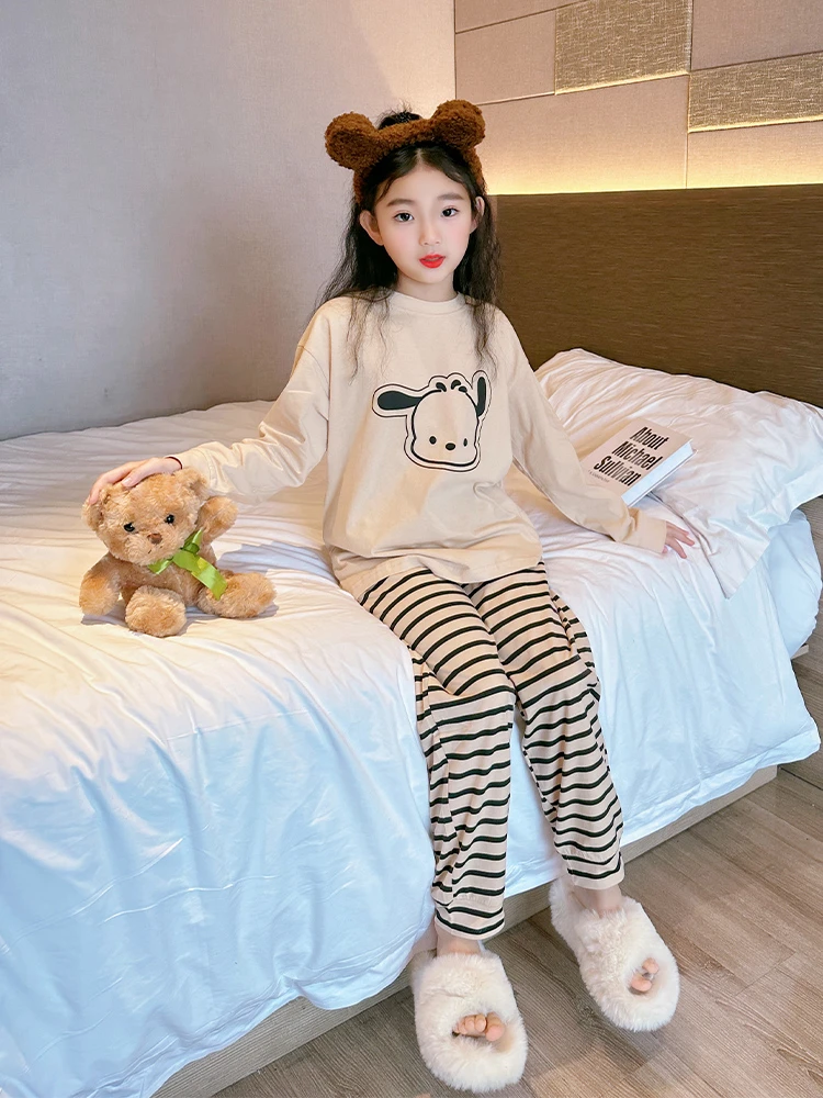 儿童睡衣春秋2025新款大童纯棉家居服女童初中生女孩长袖睡裤套装