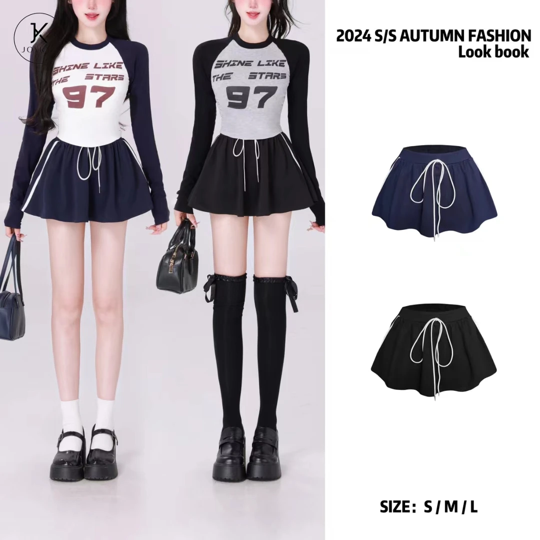 【JOY KIKI清清!】【模范女idol】学院风辣妹刺绣运动半裙 J24B245