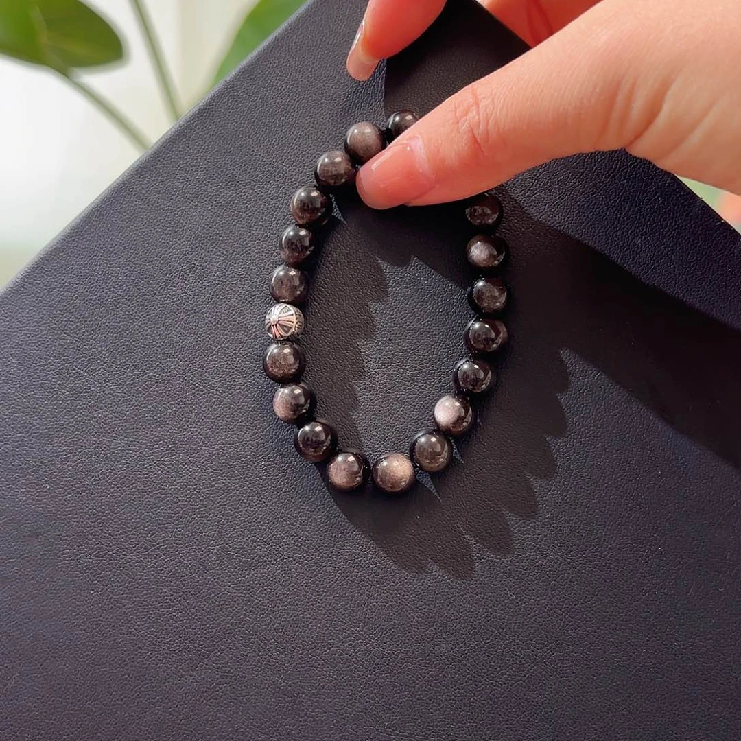 黑曜岩手链银S925镶嵌设计款