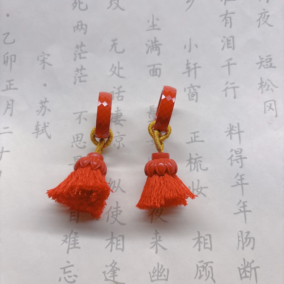 新年本命年红色刻面跑环流苏配件手工编绳花苞手链项链挂件配饰