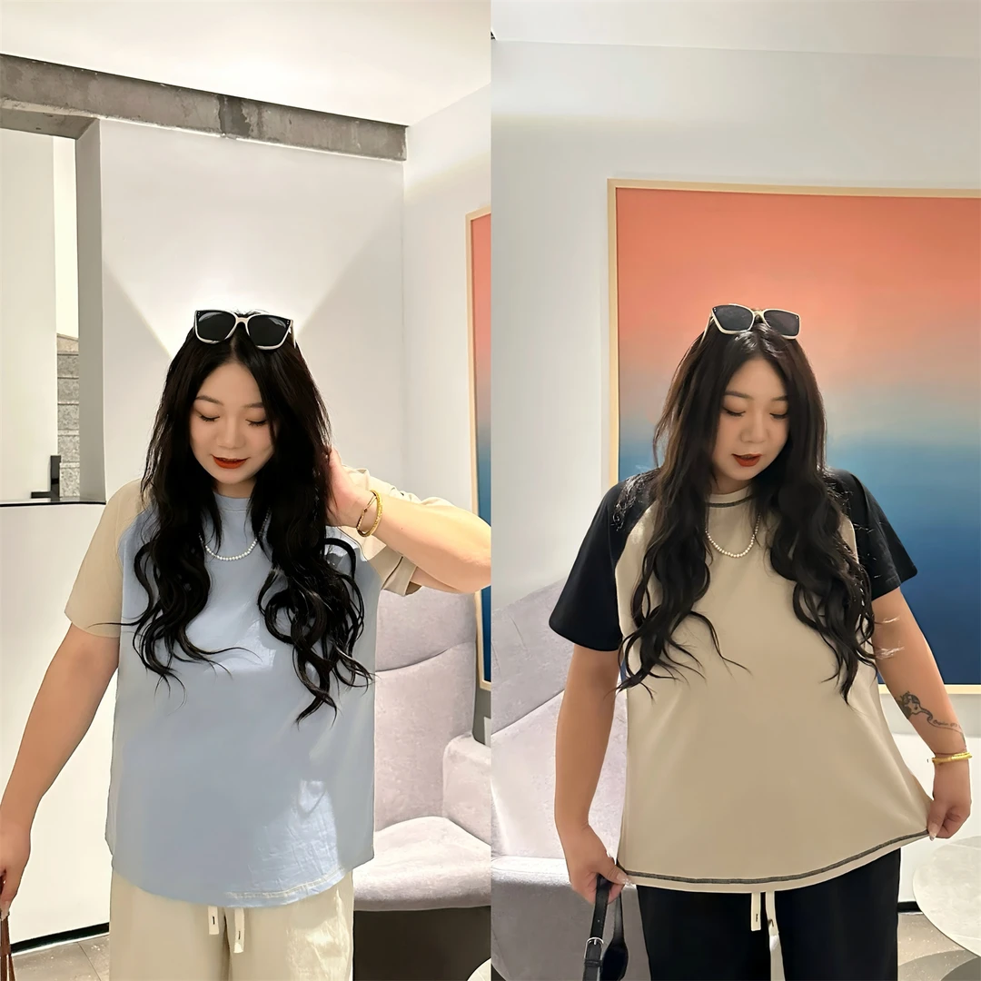 断码捡漏~马洛潮声 / 韩版撞色款简约短T 14375花契大码200斤胖mm