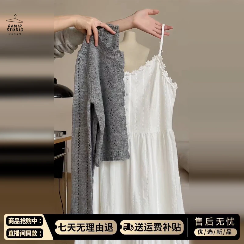 法式白色连衣裙子女2025夏新款纯欲风气质长裙开春穿搭一整套装裙