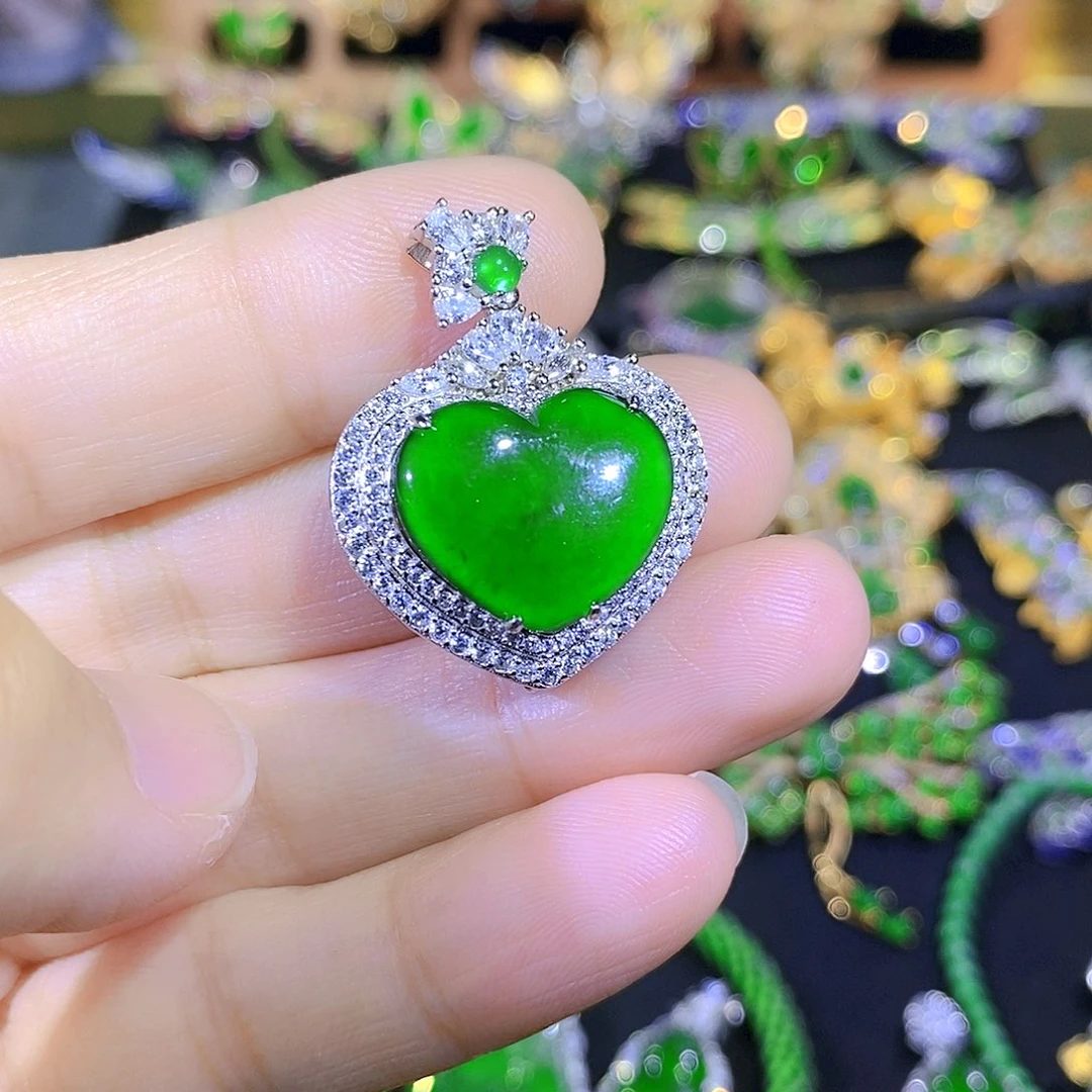 吊坠(不含链)银S925镶嵌翡翠