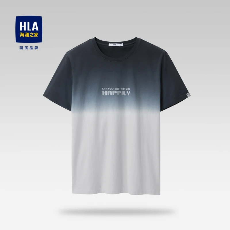 HLA/海澜之家夏季男士纯棉印花短袖T恤透气渐变休闲短袖上衣男