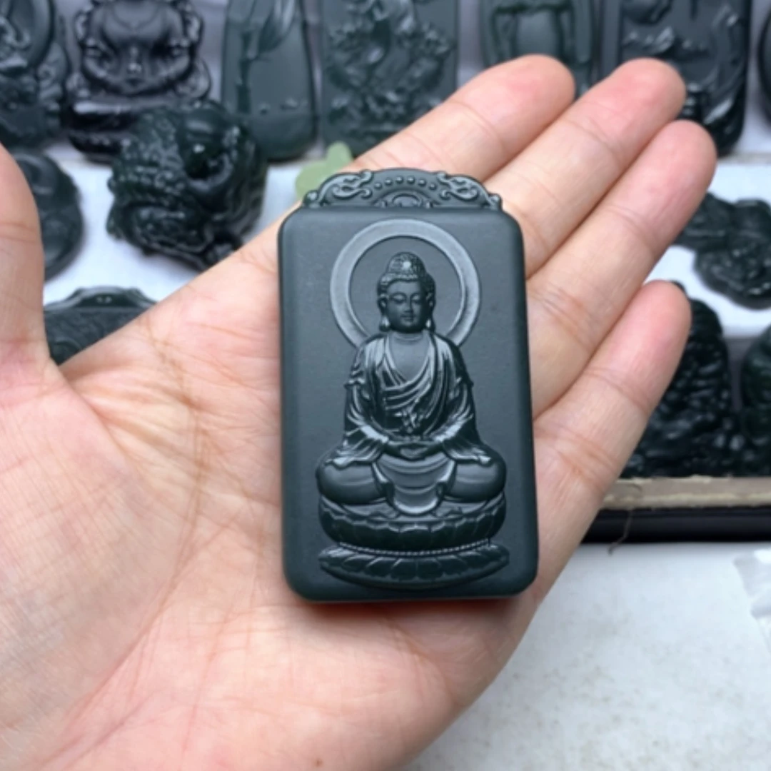 【闪购商品】颈饰未镶嵌和田玉（青玉）荒双面雕刻