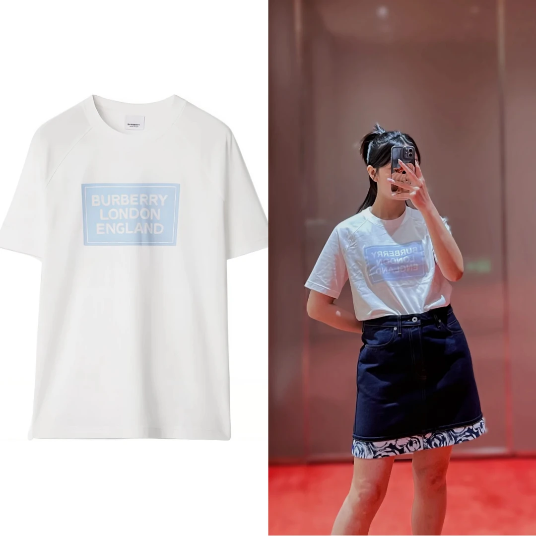 未使用 BURBERRY/博柏利 女款情侣款字母印花logo短袖T恤