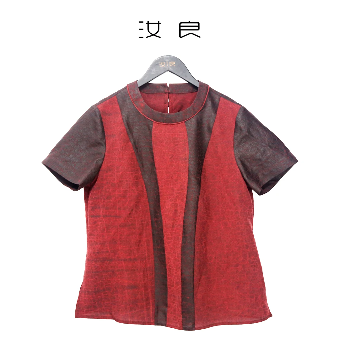 红莨龟AB面圆领拼接上衣
