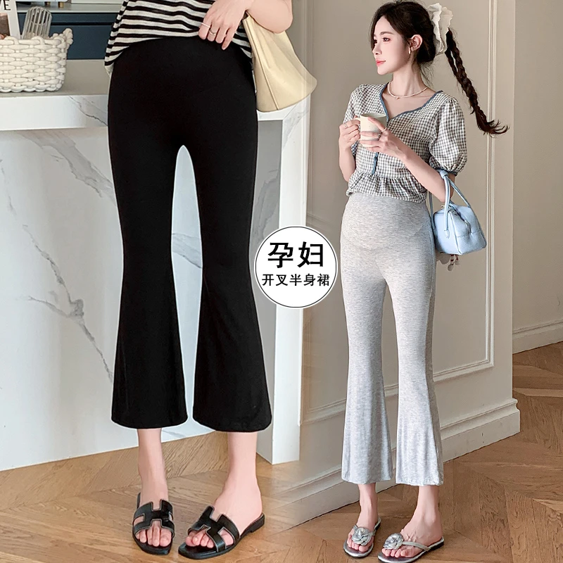 春夏新款孕妇微喇九分裤小个子大码莫代尔舒适百搭托腹裤时尚托腹