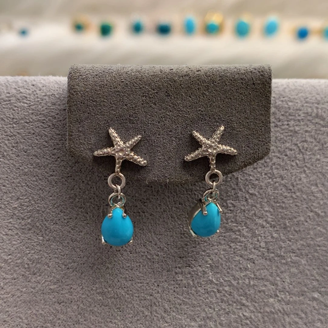 绿松石银S925镶嵌睡美人海星耳坠