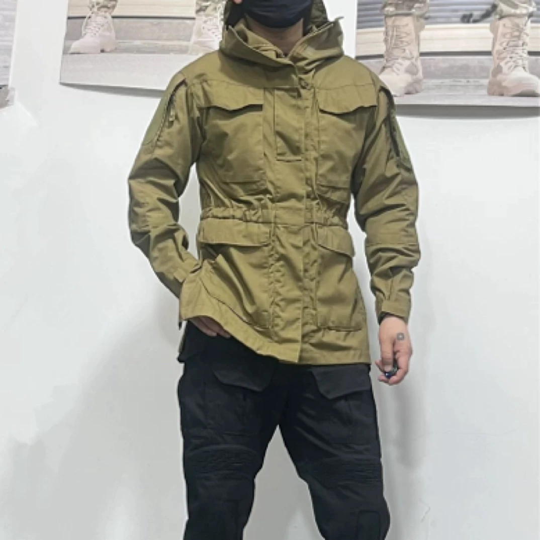 春秋户外男防泼水防风衣登山服耐磨迷彩冲锋衣中长外套休闲收腰帅