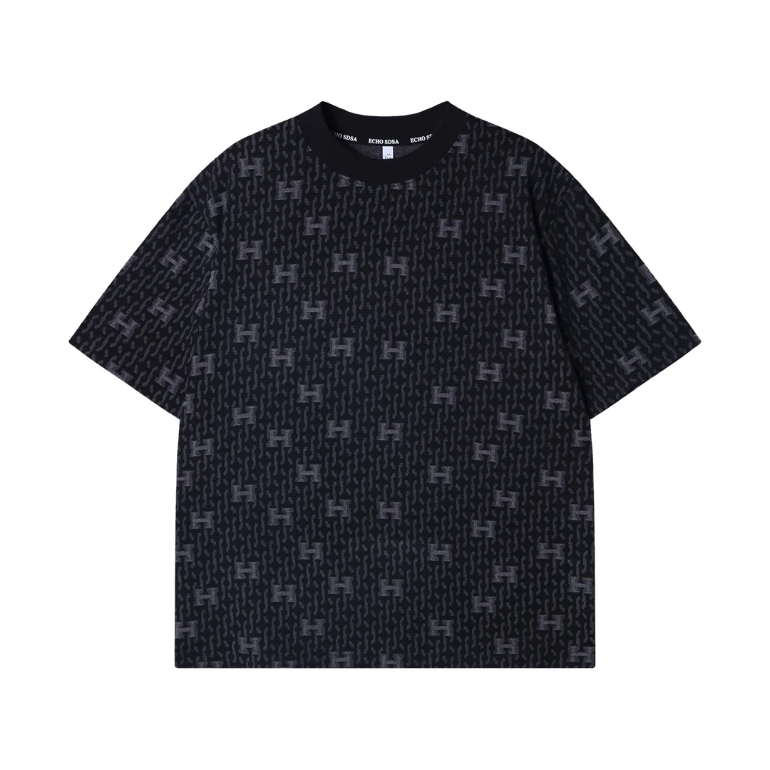 夏季高级感新款美式立体字母暗纹圆领短袖T恤时尚情侣男士上衣