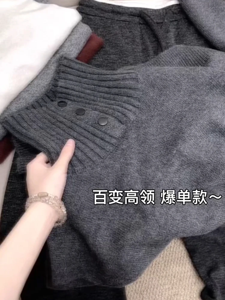 欧货重工超好看灰色高领毛衣女秋冬高级感软糯舒适百搭针织上衣女