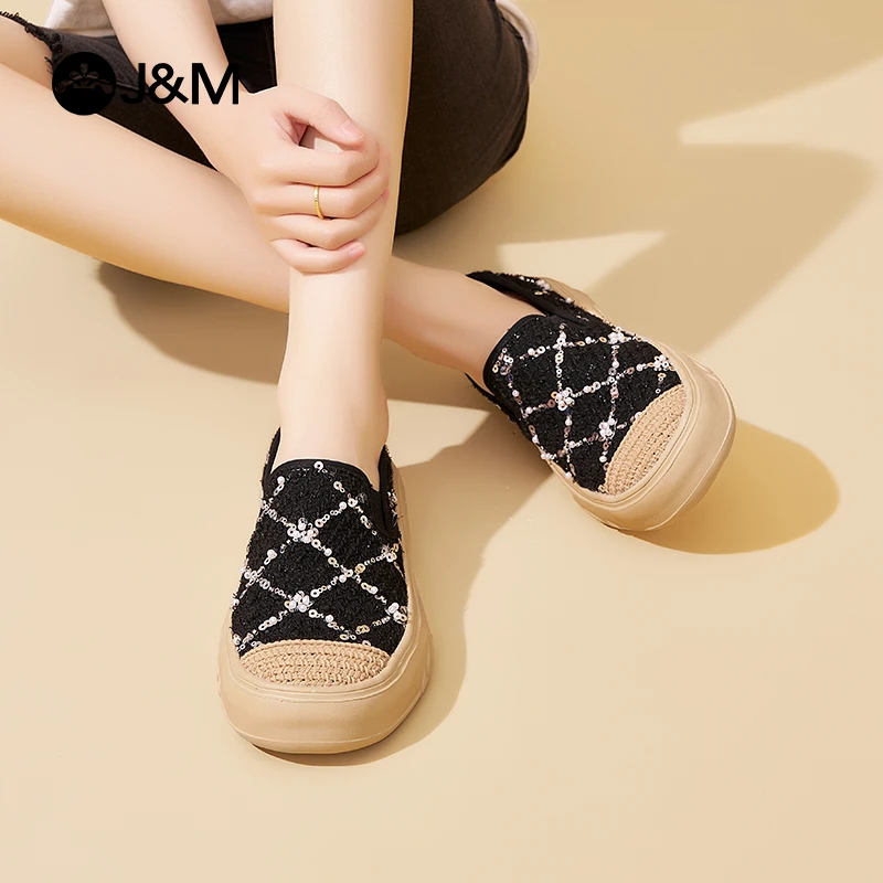 J&M/快乐玛丽小香风饼干鞋单鞋女一脚蹬百搭休闲编织板鞋88121W