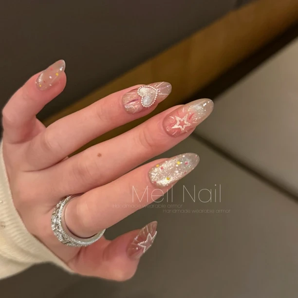Meil Nail 花火 爆闪猫眼重工手绘波点短甲纯手工穿戴甲美甲