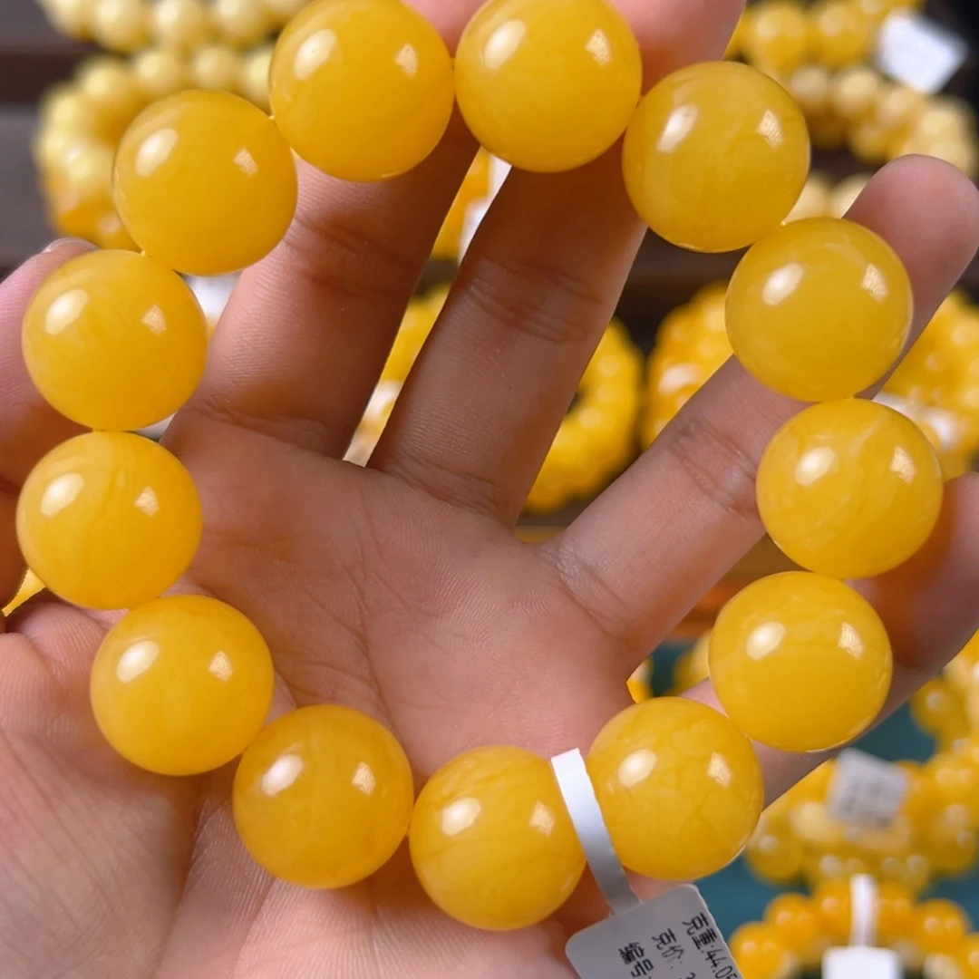 琥珀未镶嵌手链44.05g焦皮同料圆珠18mm kk