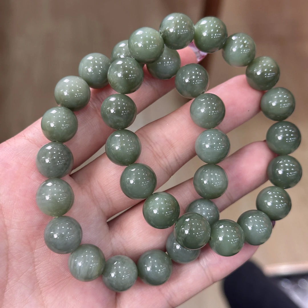 R1天然和田玉粉青手串11mm多样性发其一