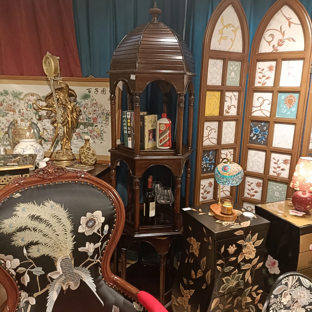 鸟笼柜角柜实木酒柜欧式客厅圆型置物柜LYY381-H-2 66*57*202cm
