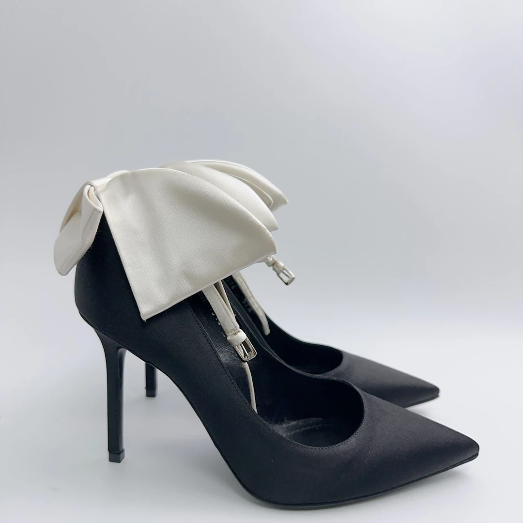 95新 DIOR/迪奥 37.5码/黑色蝴蝶结高跟鞋/ys00239